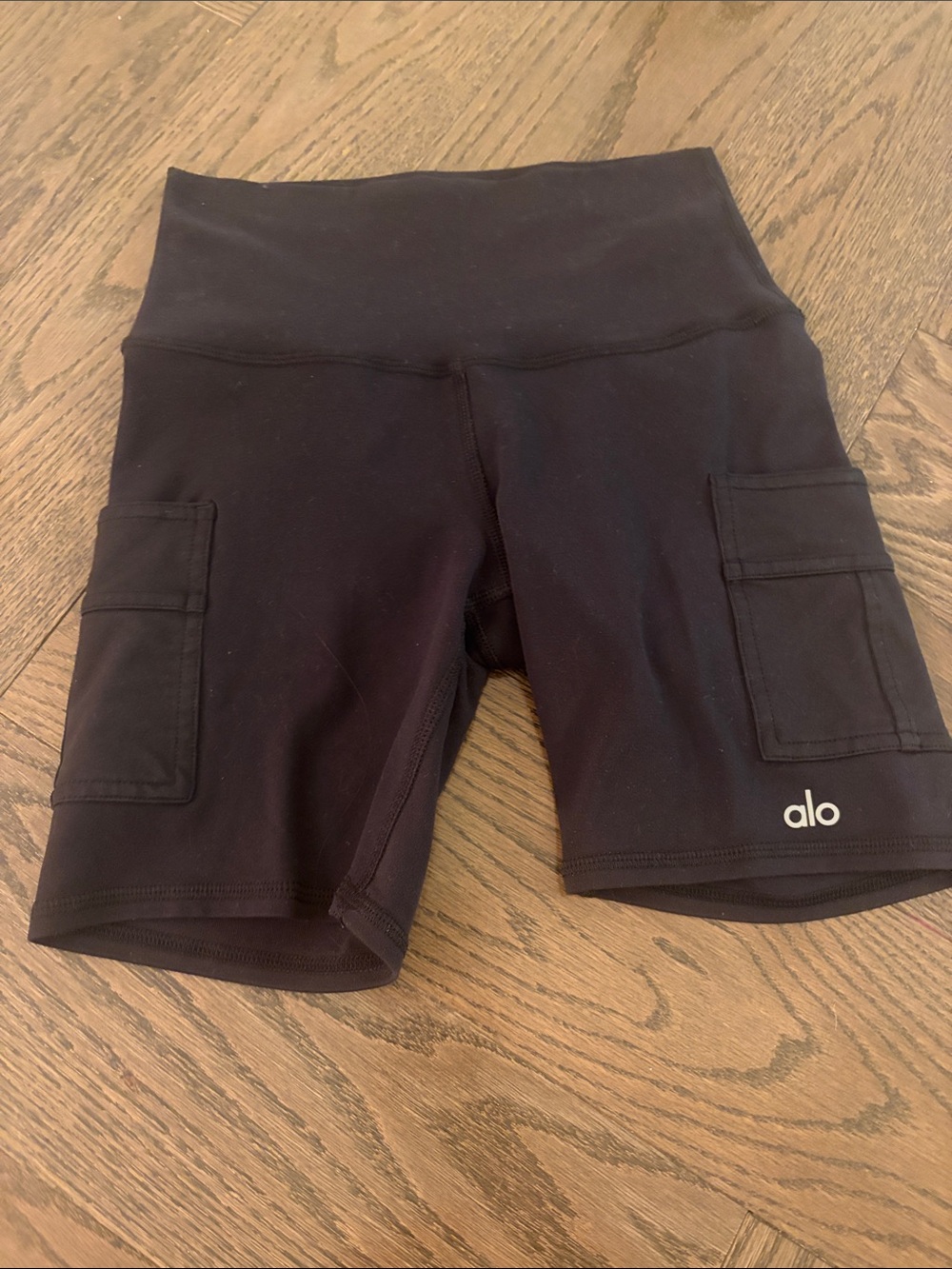 ALO Yoga Black High-Rise Cargo Bike Shorts